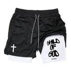 Print 2 in 1 Running Workout Shorts for Men Christian Gym Athletic Performance Shorts with Phone Pocket Towel Loop Activewear