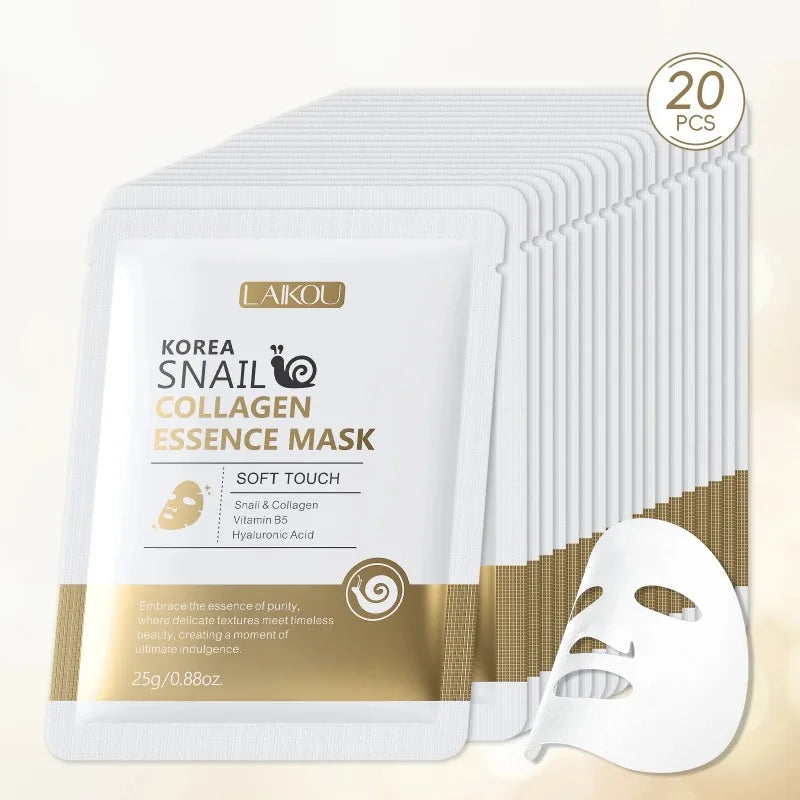 LAIKOU Korea Snail Collagen Essence Mask Hydrating Sheet Mask Anti-Wrinkle Face Mask Firming Skin Care 25g*20pcs Ürün ana görseli