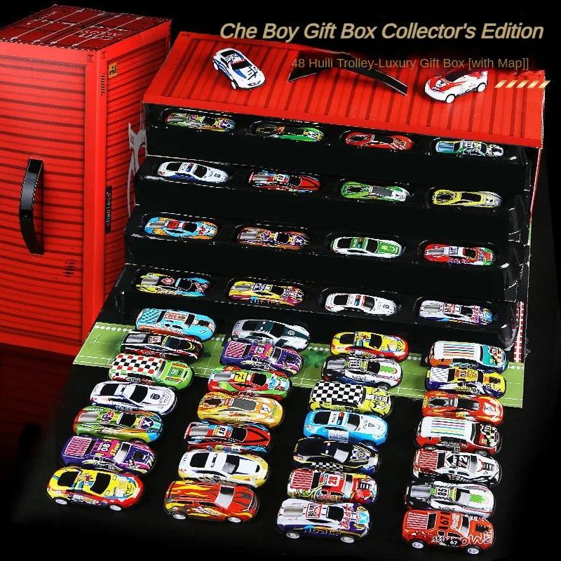 48pcs Metal Iron Alloy Cars Truck Toys Train Track Set Slot Car Models for Children's Toys Boy Miniature Trolleys Christmas Gift