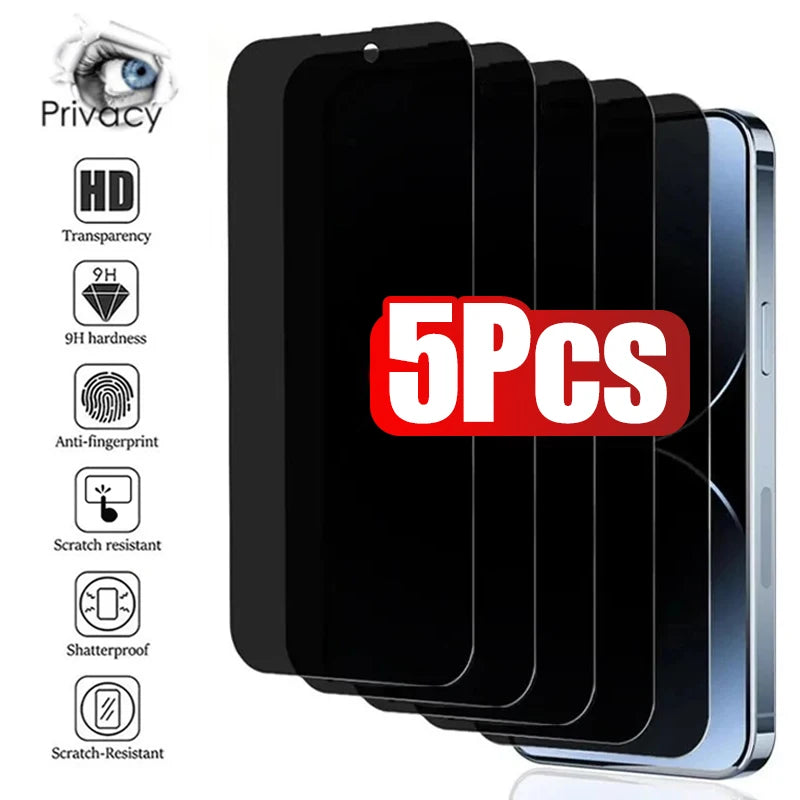5Pcs Full Cover Anti Spy Screen Protector for iPhone 17 16 12 13 14 15 PRO MAX 14 Plus Tempered Glass Privacy 15 Plus 16 Pro Max Main image