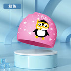 Kids Swim Cap High Elastic Waterproof Silicone Breathable Lightweight Cartoon Pattern for Pool Swimming Boys Girls Comfort Fit