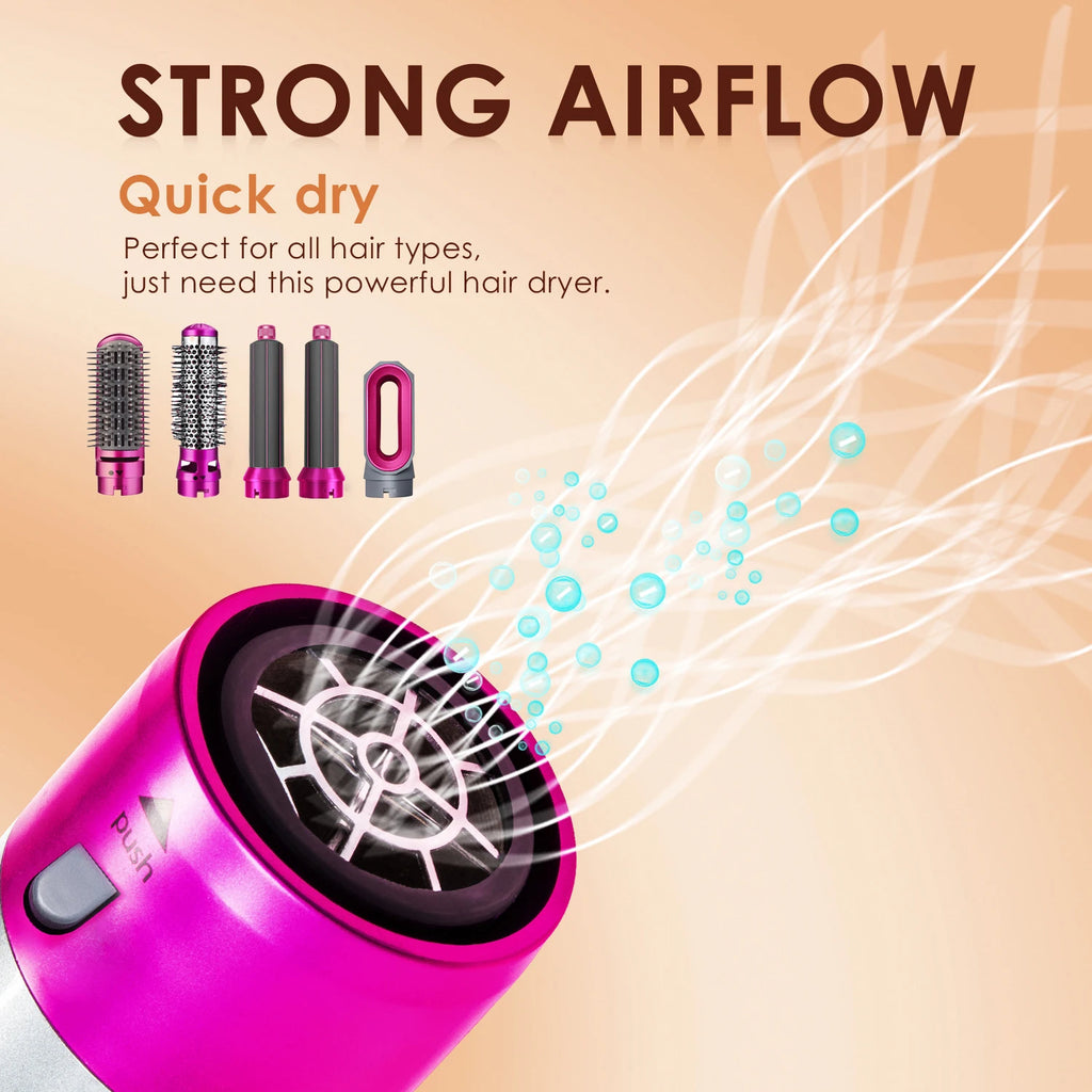 Multi Functional 5-In-1 Hair Dryer Hot Air Comb Curling Iron Dyso Air Bag Hairdresser Styling Tool Straightener Festival Gift