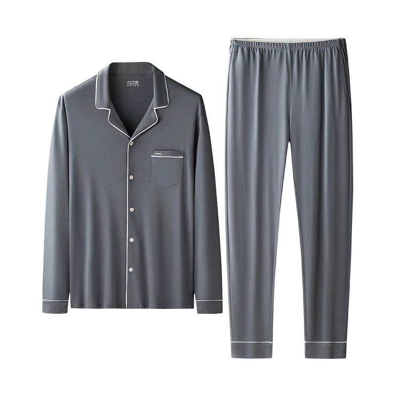Men's Loose Fit Pajamas Set Soft Lyocell and Cotton Sleepwear Breathable Home Loungewear Cozy Comfortable Pajamas Ürün ana görseli
