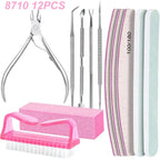12Pcs/lot Nail Art 100/180 Grit Professional Files Buffer Sponge Block Brush Nail Scissors Kit With Cuticle Nipper Pushers