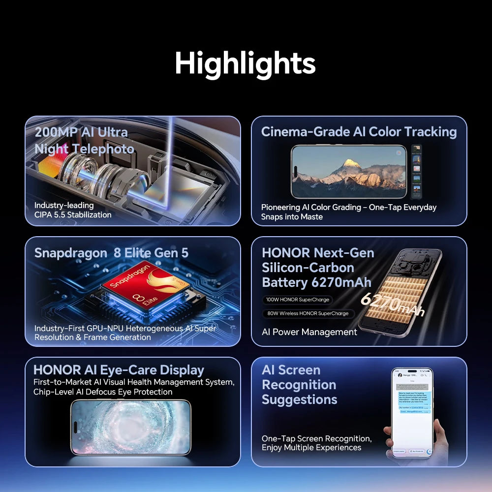 HONOR Magic 8 Pro 5G  EU Version Smartphone Snapdragon 8 Elite Gen 5 200MP AIMAGE 6270mAh 100W  6.71''OLED NFC eSIM Honor