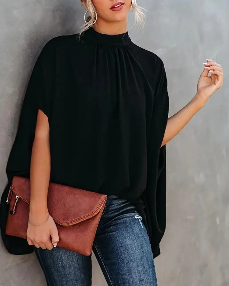 Casual Loose Women's Blouse Fashion Batwing Sleeve Print O-neck Shirts Top Spring Summer Office Lady Blouses Elegant Tops 2024