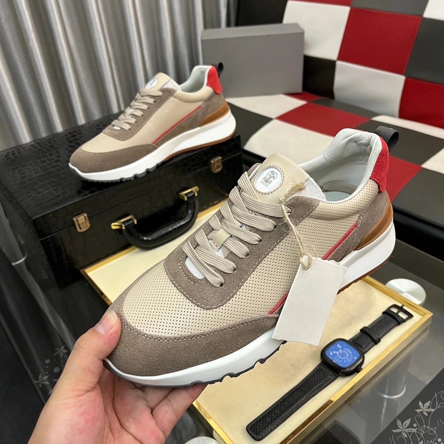 Luxury Brand Men's Shoes Handmade Casual Sneakers Jacquard Nylon Fabric with Suede Hiking Cycling Running Shoes Holiday Gifts Secondary image