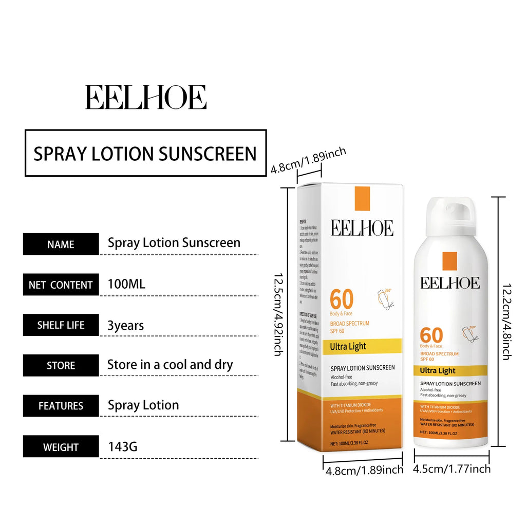 EELHOE Sun Protection Face Spray, Hydrating Moisturizer with UV Filter Lightweight Daily SPF60 Mist for Sensitive Skin Oil-Free