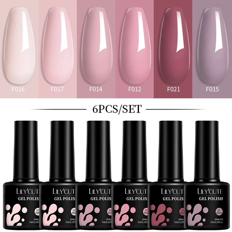 LILYCUTE 7ML 6PCS Neon Gel Nail Polish Set fluorescent Series Color Changing Semi Permanent Soak Off Manicure kit Nail Art Gel