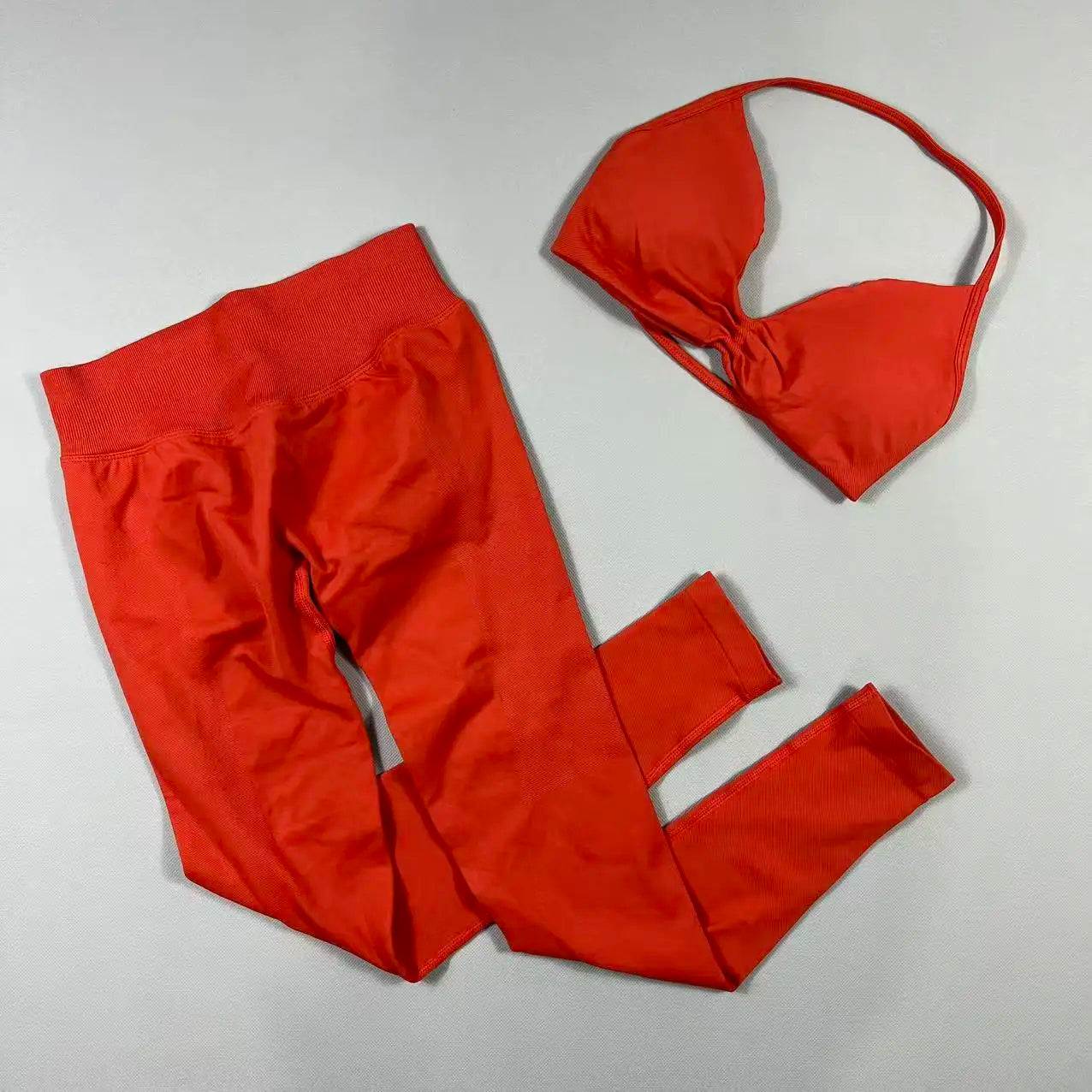 UETEEY Set For Woman Strappy Yoga Bra Sports Top Workout Leggings Set Seamless Gym Set Fitness Clothes Outfit Activewear