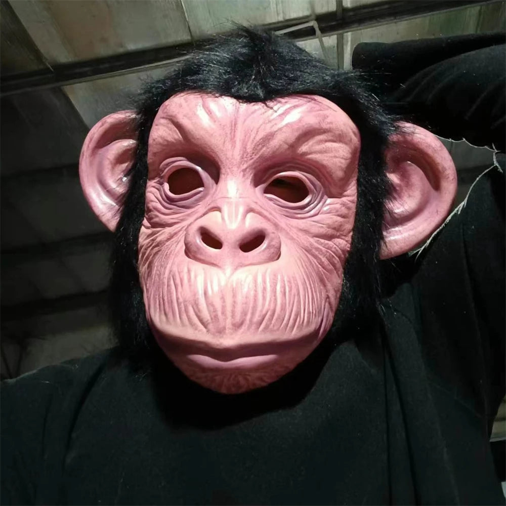 Deluxe Chimp Mask With Hair Novelty Latex Full Head Masks For Halloween Fancy Dress Party Cosplay Monkey Animal Mask
