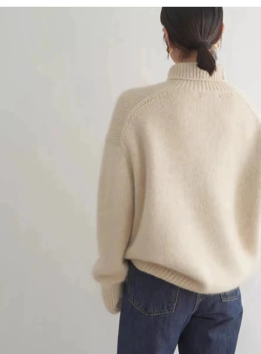 2023 autumn and winter turtleneck 100% pure cashmere women loose sweater thickened wool sweater cover lazy bottom