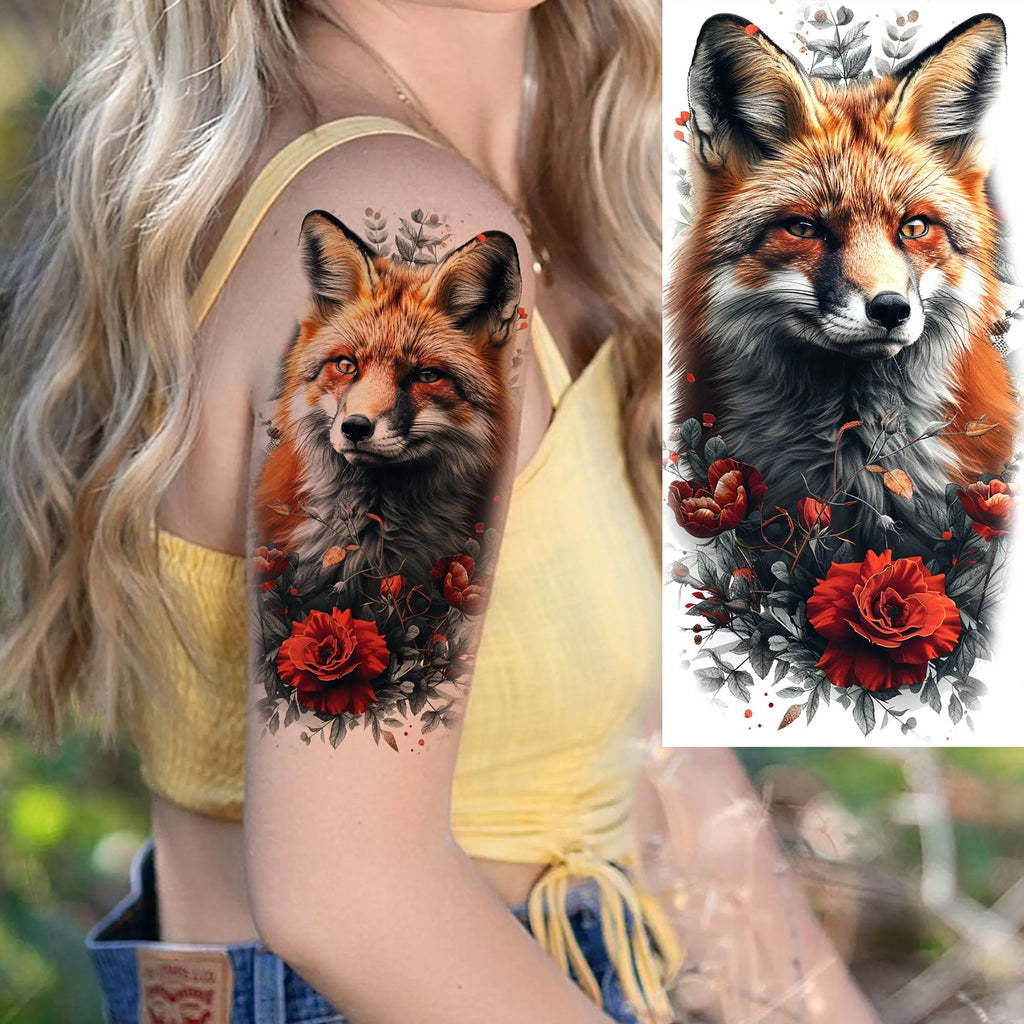 1 Sheet Unique Watercolr Lion Tiger Animals Temporary Tattoos Long Lasting Waterproof Fox Owl Fake Tattoo Sticker Body Art Tatoo