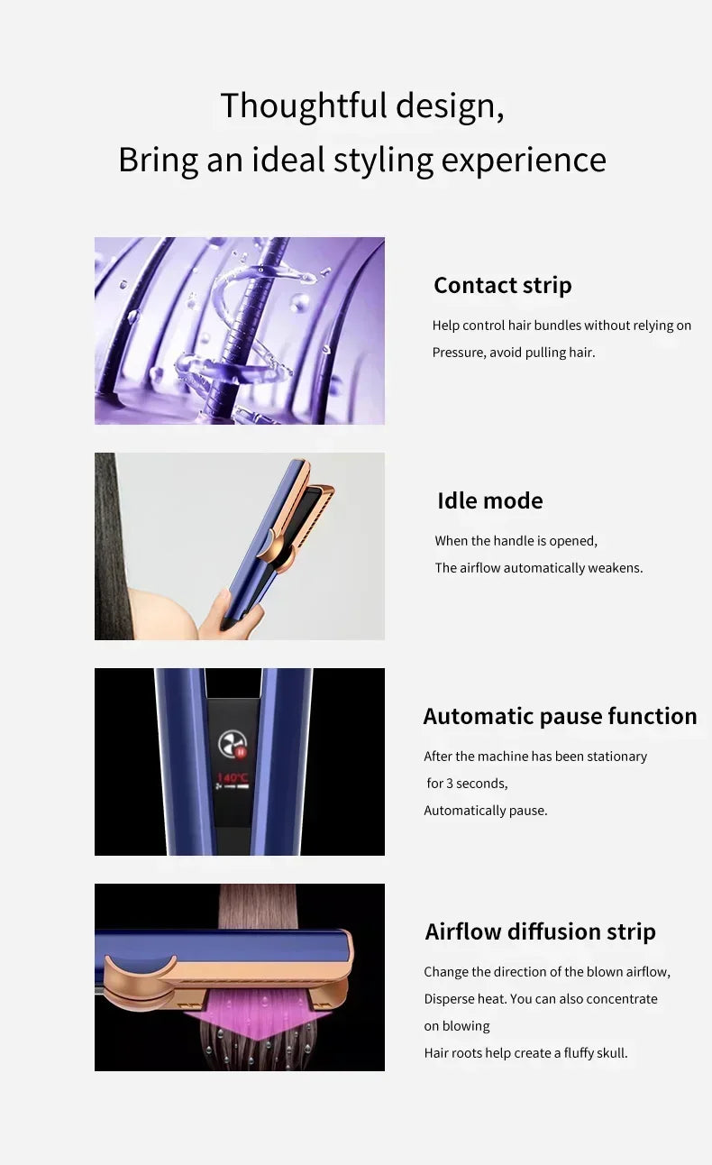 Professional 2 In 1 Hot Air Flat Iron Hair Straightener Dryer With Negative Ions Smooth Frizz-Free Hair Styling Tool