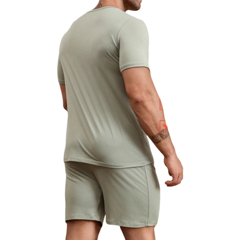 Men's Stylish Pajama 2Pcs Set Satin Short Sleeve And Plaid Shorts Comfortable Soft Sleepware Loungewear Can Be Worn Outside Pjs