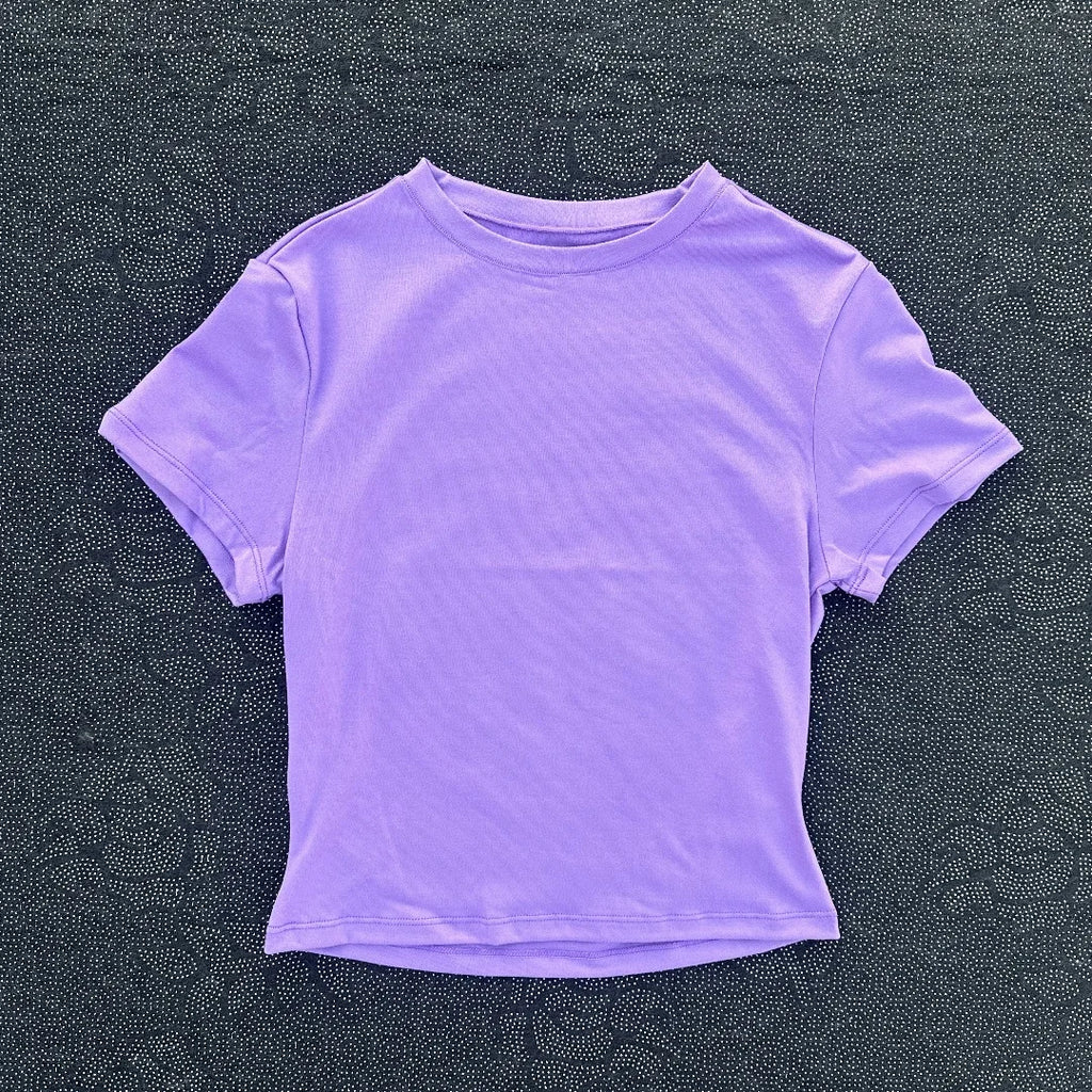 Solid color women's soft breathable yoga short-sleeved comprehensive training tight T-shirt with exposed belly button fitness sh