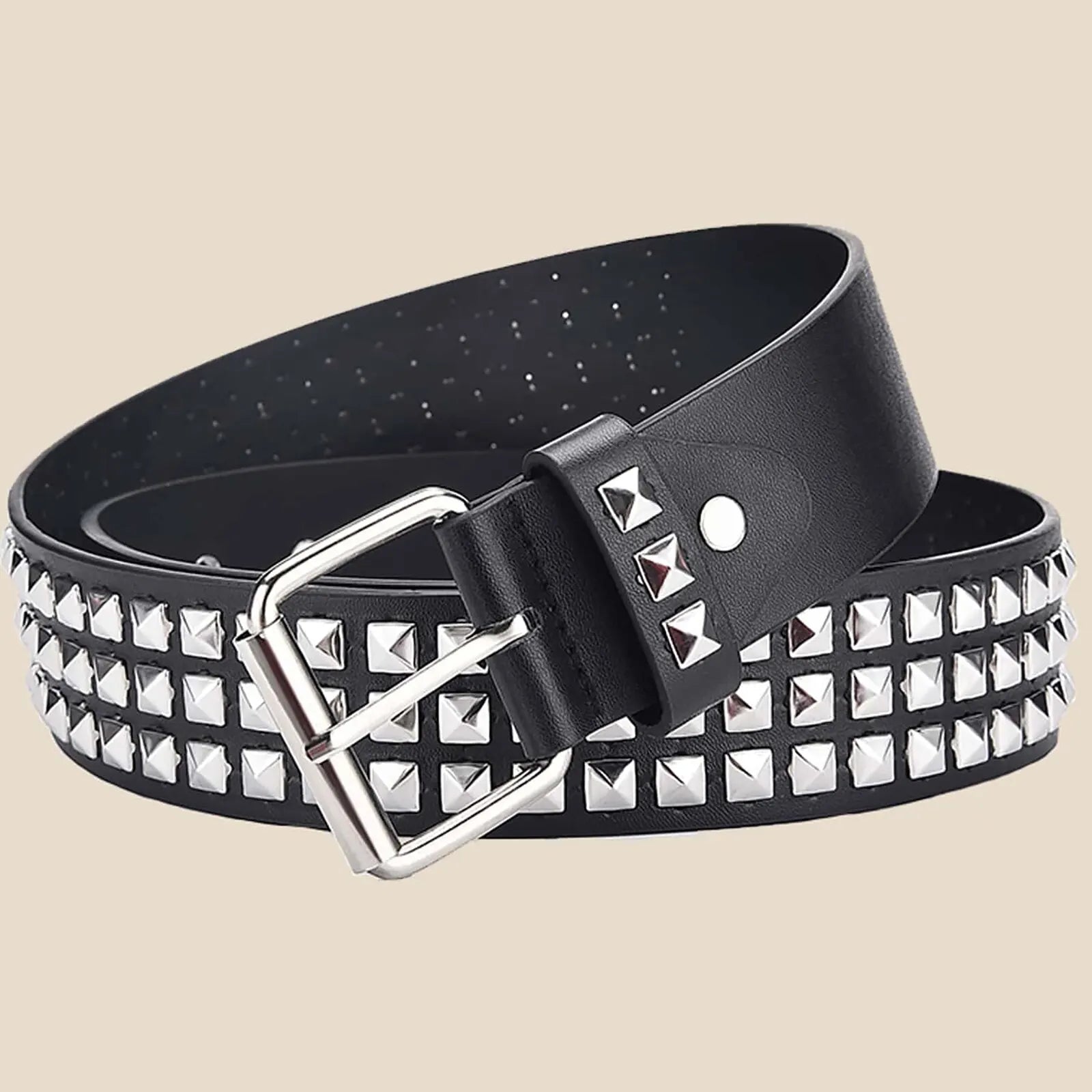 Fashion New Square Bead Rivet Belt Metal Pyramid Belt Men and Women Punk Hardware Jeans Belt Y2K Belt Designer Belt Women's Belt Ürün ana görseli