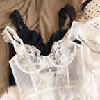 Hot Sale French Sexy Lingerie Set for Women Ultra Thin See Through Bra Panty Set Embroidery Lace Shaping Camisole Underwear Set