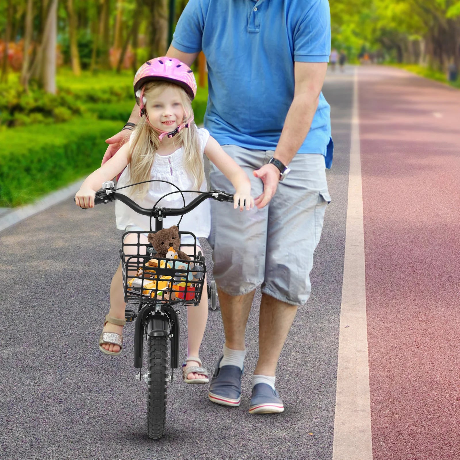 14" Kids Bike Adjustable Children's Bicycle Load 60kg w/Training Wheels+Basket+Backrest Rear Seat for 3-7 Year Old (White/Black) Secondary image