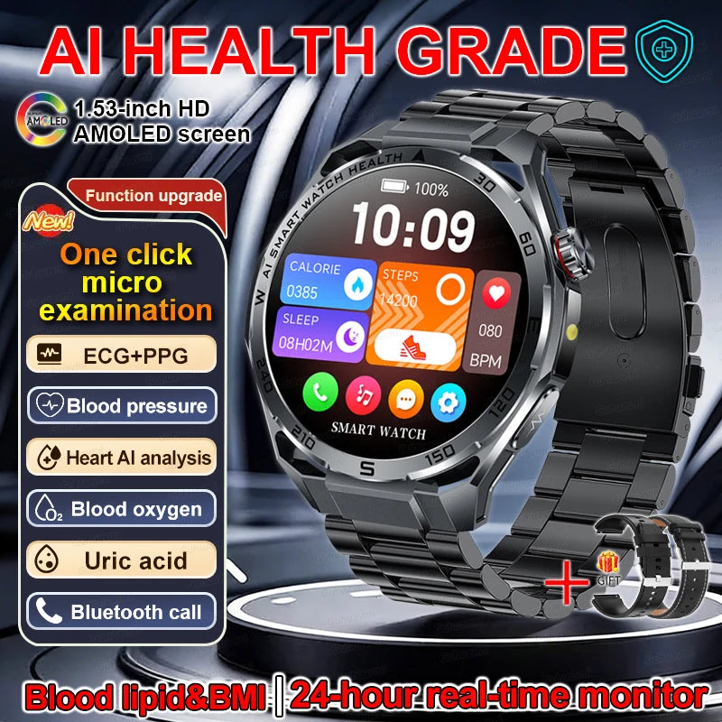 ECG High-end Health Smart Watch Men Blood pressure lipids bloodoxygen Body analysis Uric acid Health Tracker Smartwatch Men lady