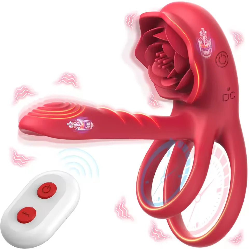 Rose Penis Ring Vibrator Female G-spot Clitoral Stimulation Male Ejaculation Delay Silicone CockRing Adult Sex Toy for Couples Main image