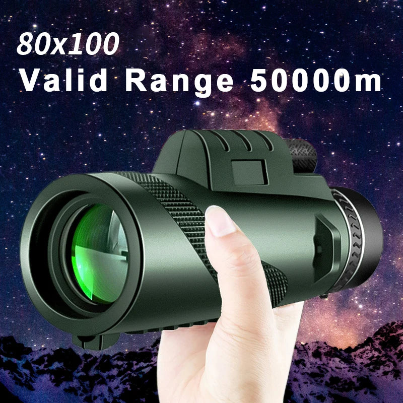 80x100 HD ZOOM Powerful Monocular Telescope Portable Binoculars Long Range Telescope Hunting Camping With Tripod Phone Clip Ürün ana görseli