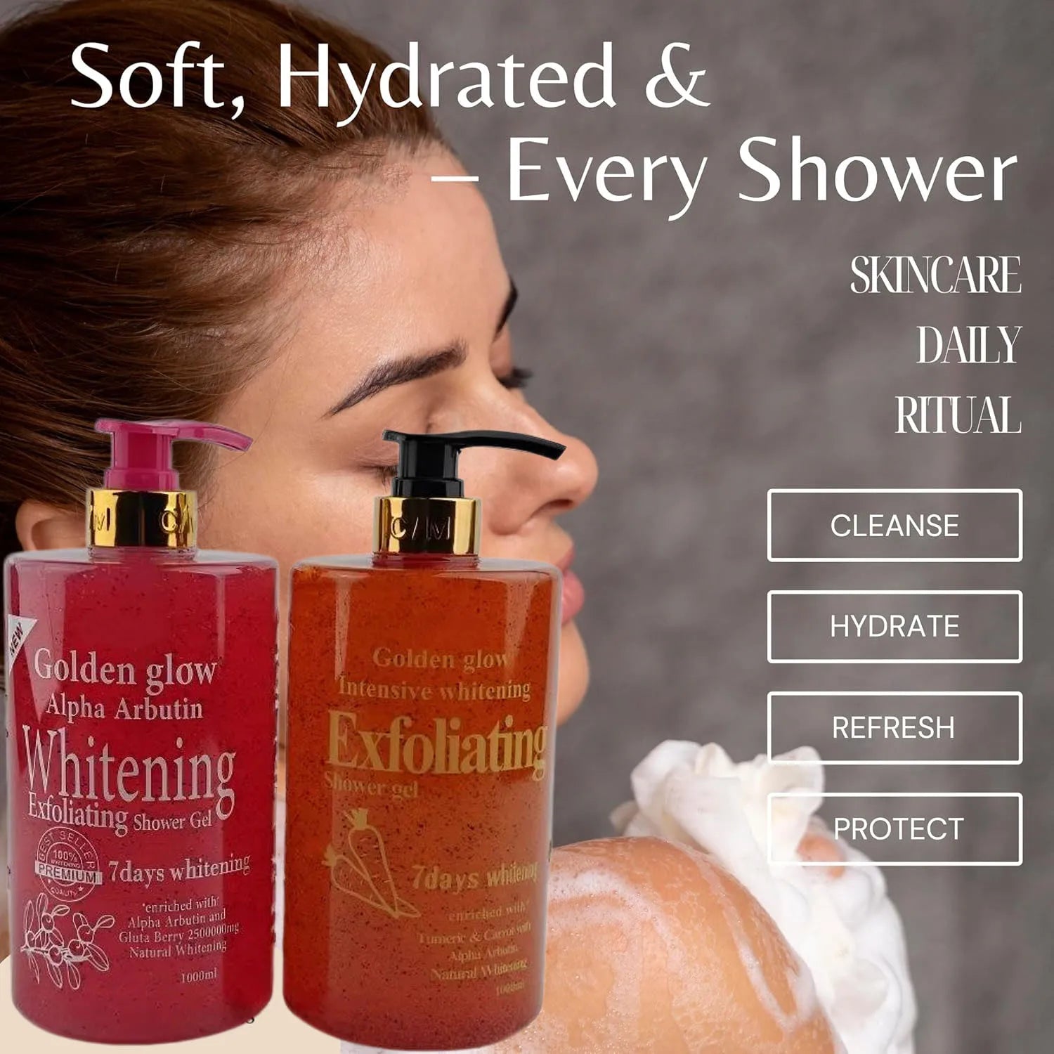 7 Days Golden Glow Alpha Arbutin Brightening Body Wash - Visibly Evens Skin Tone, Hydrates Nourishes for Radiant Skin Shower Gel