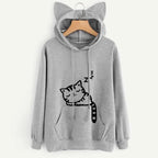 Long Sleeve Hoodies Sweatshirt For Women Cute Cat Print and Ear Kangaroo Pocket Drawstring Hooded Jogger Pullover Tops