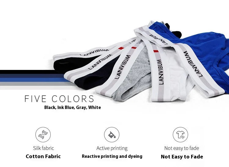 3pcs【LORIEN CREST】Men's Pure Cotton Low Waist Elastic Sexy Loose Breathable Youth Pant Headband Underwear Summer Cotton Briefs