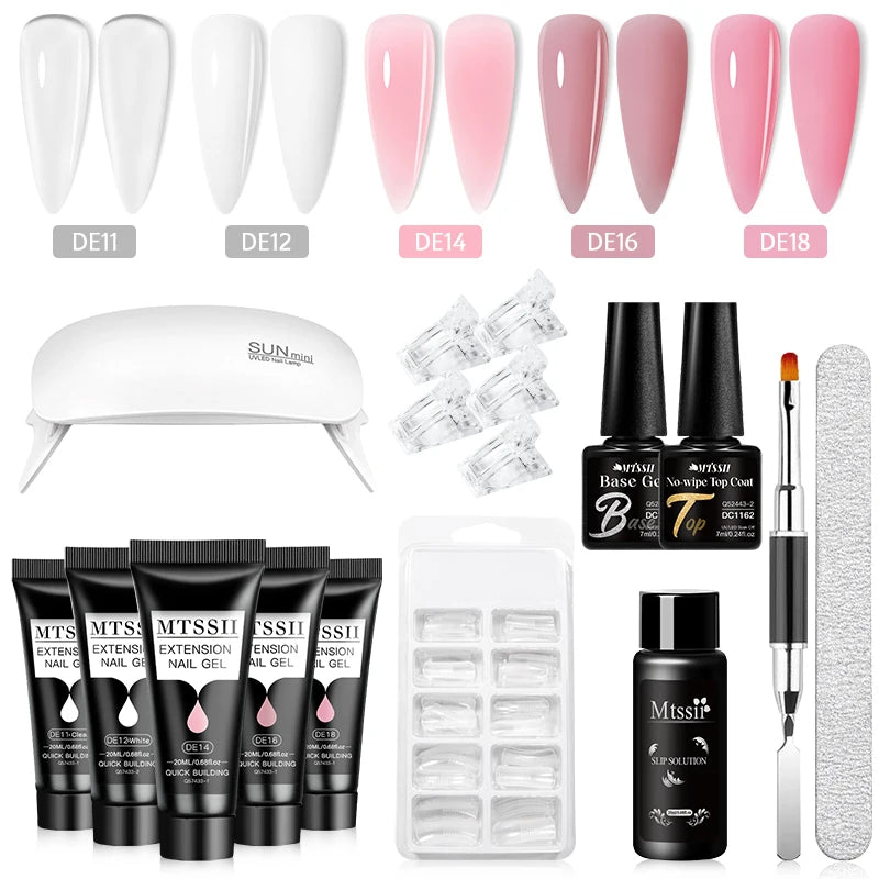 24PCS/Set 20ml Poly Naili Extension Gel  Kit Mini UV Lamp Sealer With Base Top Coat Professional Poly UVNail Gel Kit Starter Kit