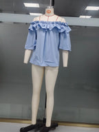 Fashion Ruffled Sexy One Shoulder Women's Short Sleeve Shirt Summer New Casual Loose Tops Female Elegant Versatile Office Shirt