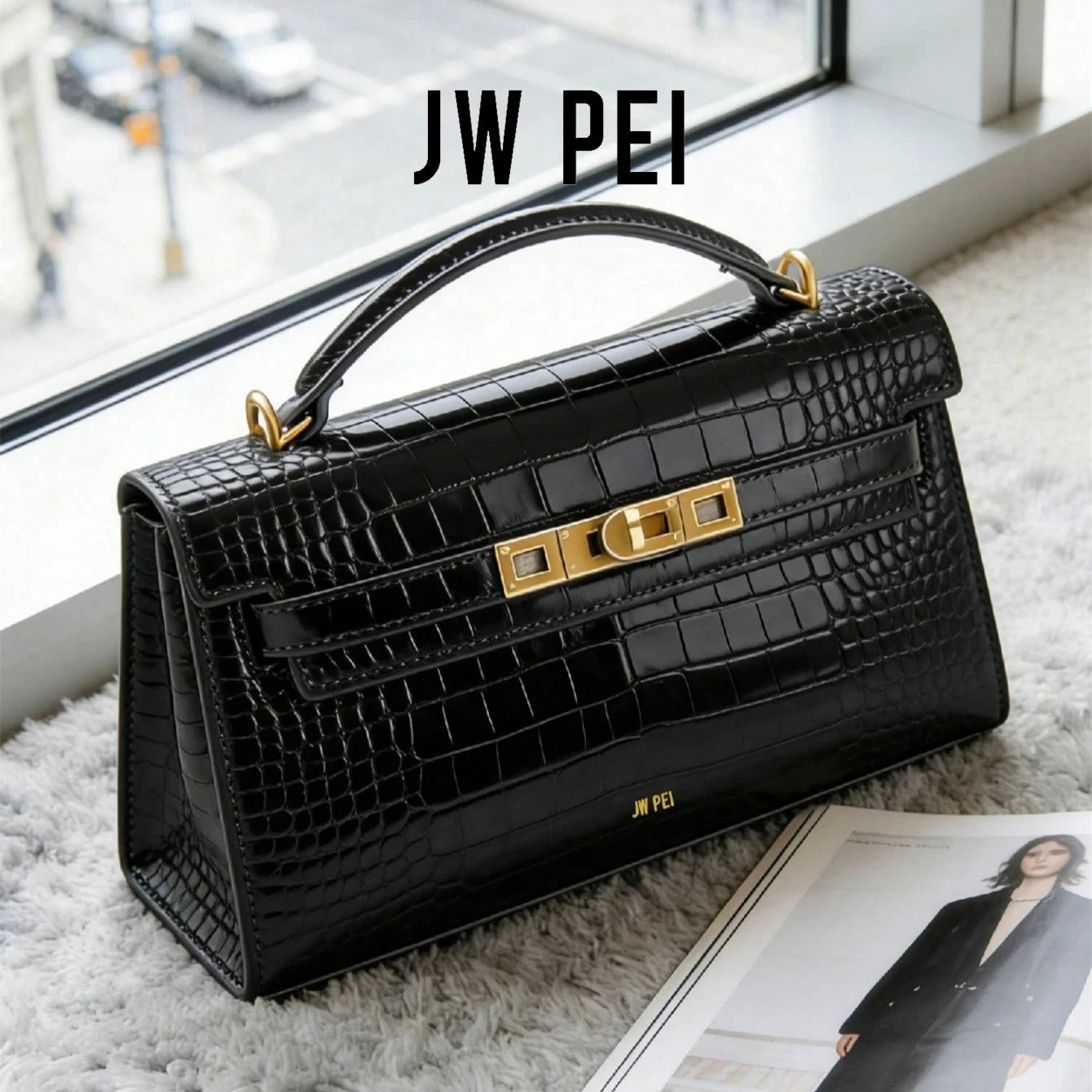 Luxury Leather and Woven Handbag with Vintage Metal Buckle, Elegant Short Handle, Stylish Women’s Tote for Evening & Daily Use Ürün ana görseli