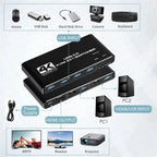 KVM Switch 4K 60Hz Switcher USB 3.0 Hub Docking Station Splitter Dock 2 Computers Share Keyboard Mouse Printer PC Accessories
