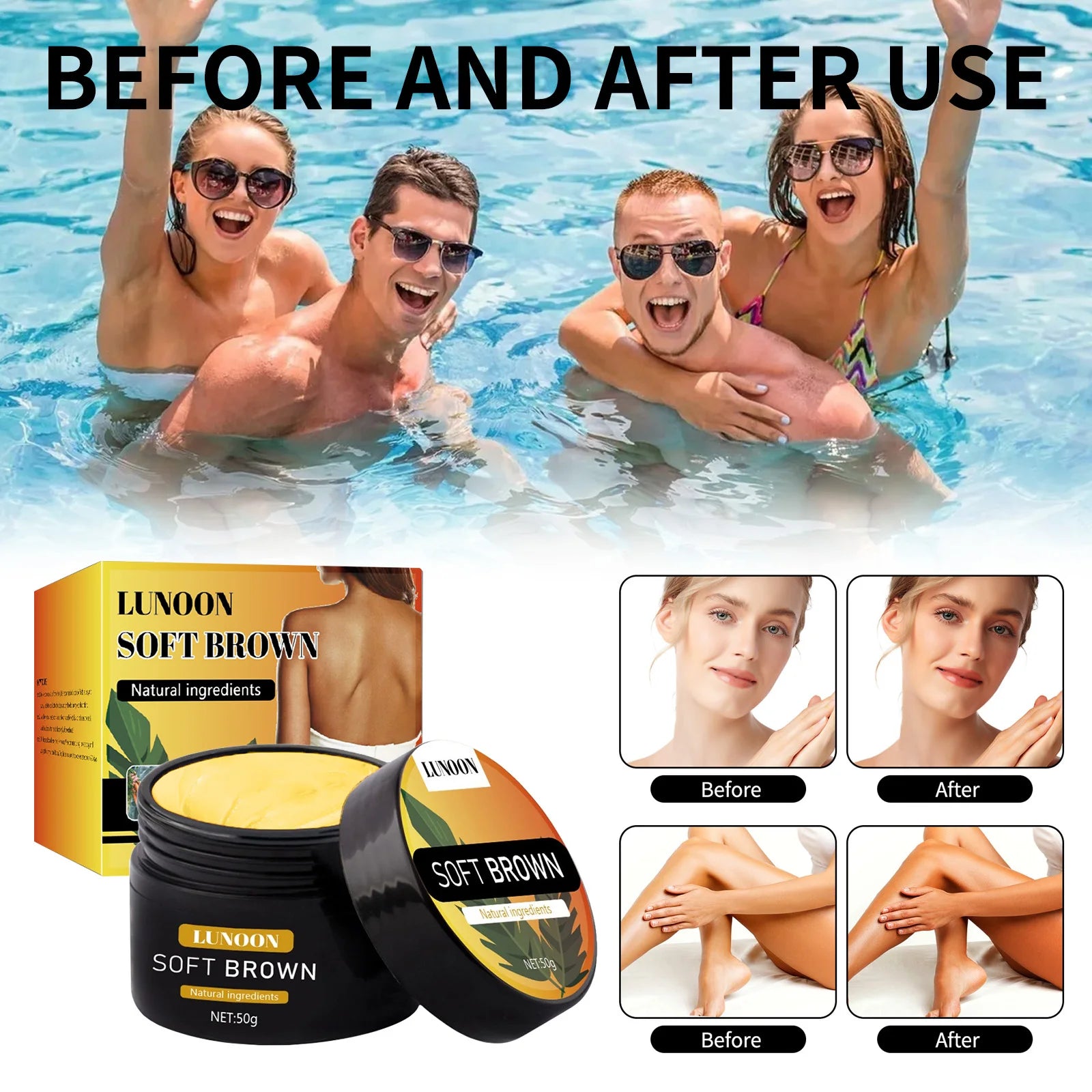 Tanning Cream with Suntan Protection，Long Lasting Bronzer for Face & Body, Nourishing Formula Creates Natural Blackening Effect.