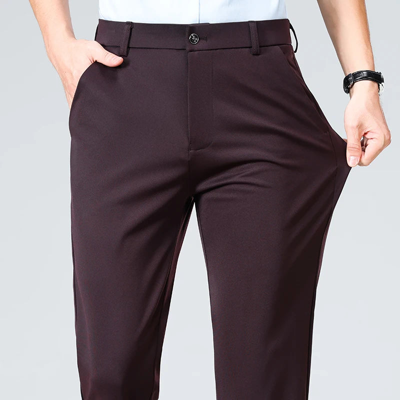 Summer Autumn Thin Trousers Men Formal Dress Suit Pants Work Pants Quality Business Casual Pants Black Wine Red Long Pants Ürün ana görseli