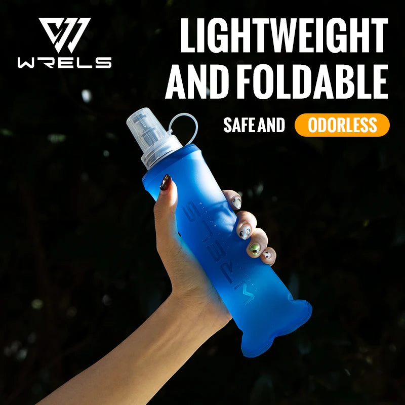 WRELS 250ml 500ml Soft Flask Folding Collapsible Water Bottle TPU BPA Free Outdoor Sport Portable   Water Bag Running Camping