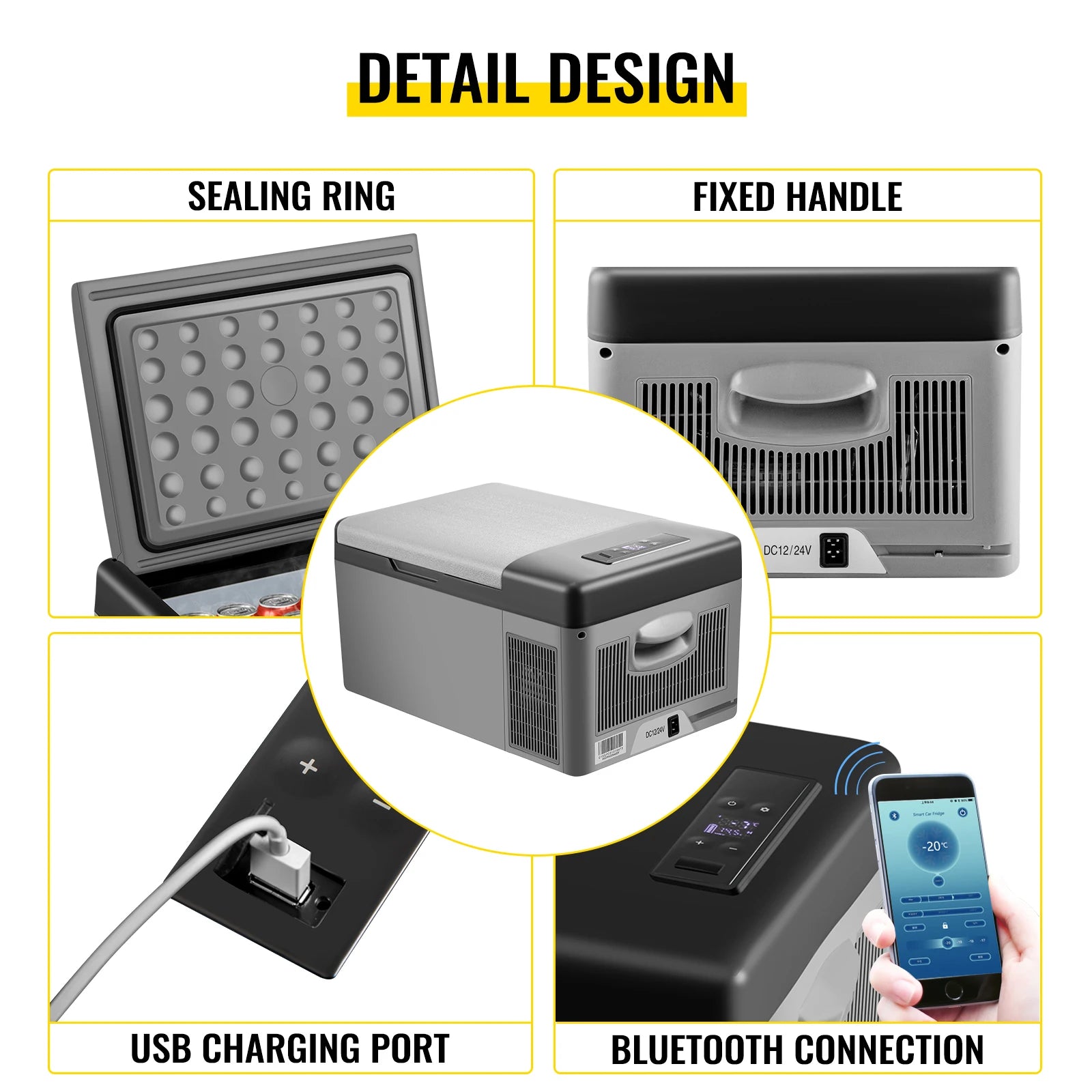 Sihao Mini Fridge Refrigerator Portable Car Freezer 15L/20L 12V/24V Compressor Cooler for Traveling Camping Outdoor Activities