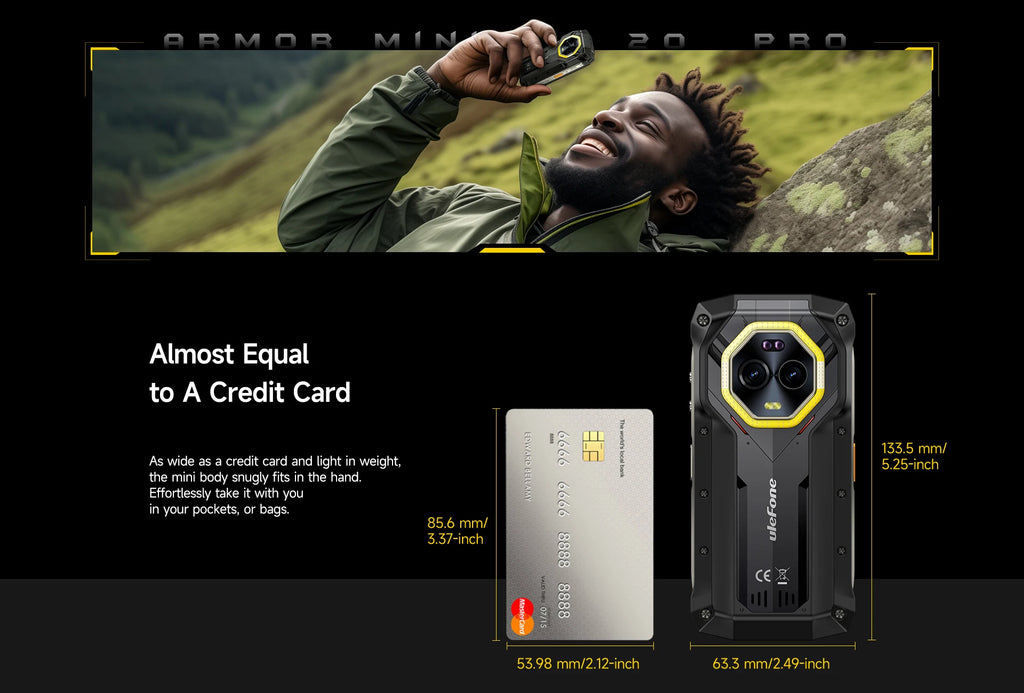 Ulefone Armor Mini 20 Pro 5G 4.7" Rugged Phone 64MP Night Camera  6200mAh Smartphone LED Light 16+256GB Android 14 Mobile phone