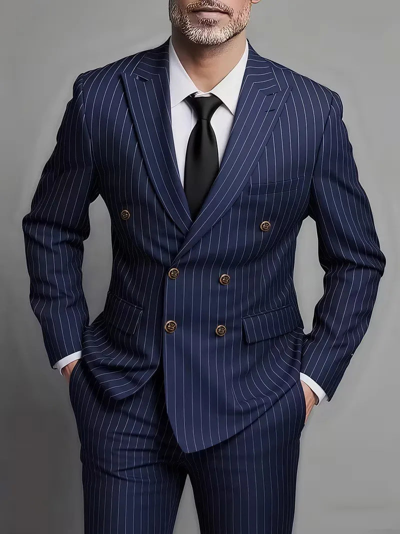 Men Suits Men's Two Piece Suit Double Breasted Man Fashionable and Slim-fitting Design Groom Wedding Dress Casual Striped Fabric