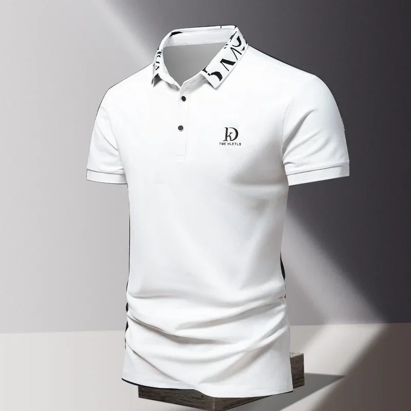 Summer men's POLO shirt fashionable ice silk quick drying short sleeved T-shirt solid color loose fitting business collar top Ürün ana görseli