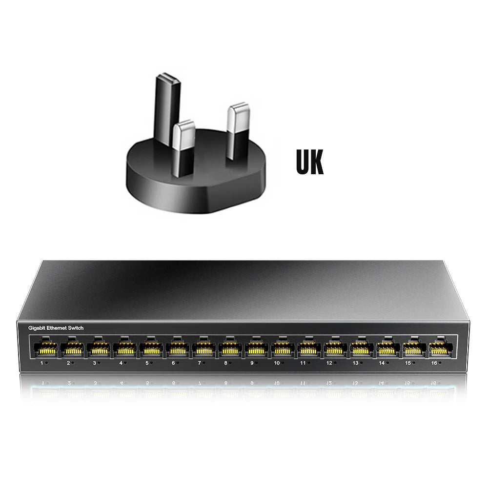 AMPCOM Network Switch 16 Ports Switch Ethernet 1000Mbps Gigabit High Performance Smart Switcher RJ45 Hub Internet Injector