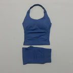 2pcs Sports Set Women Backless Tank Tops High Waist Scrunch Seamless Shorts Fitness Clothes Activewear Workout Sets Gym Suit