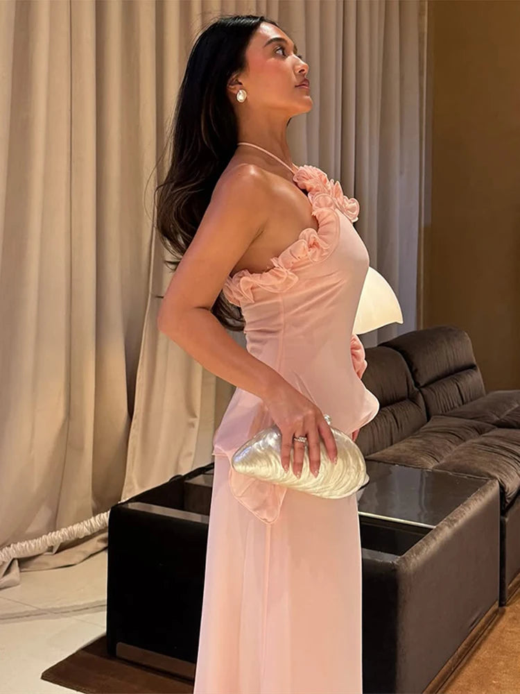 3D Prited Ruffle Women's Maxi Dress Halter Neck Trim Sleeveless Formal Evening Dresses 2026 Summer Wedding Guest Woman Vestidos