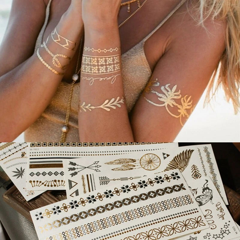 Gold Lace Tattoo Sticker Hanna Tattoo Tattoo Waterproof Temporary Tattoo Stickers Cool English Alphabet Fake Tattoos Ürün ana görseli