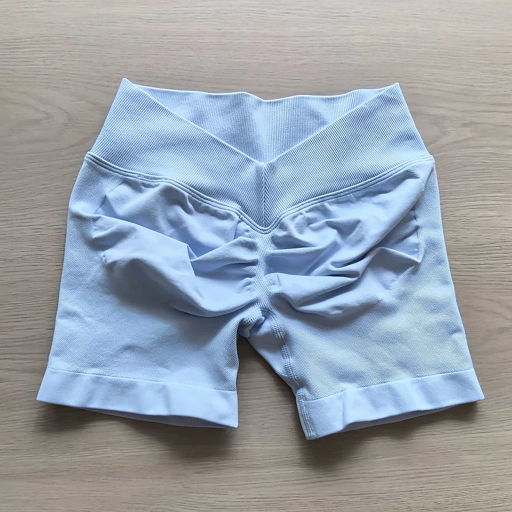 Back Scrunch Shorts Women Seamless V-Back Waist Line Scrunch Booty Shorts Fitness Workout Running Yoga Gym Shorts