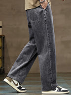 Men Straight Leg Blue Gray Loose Y2K Drawstring Jeans Streetwear Casual Wide Denim Pants Male Baggy Stylish Harajuku Trousers