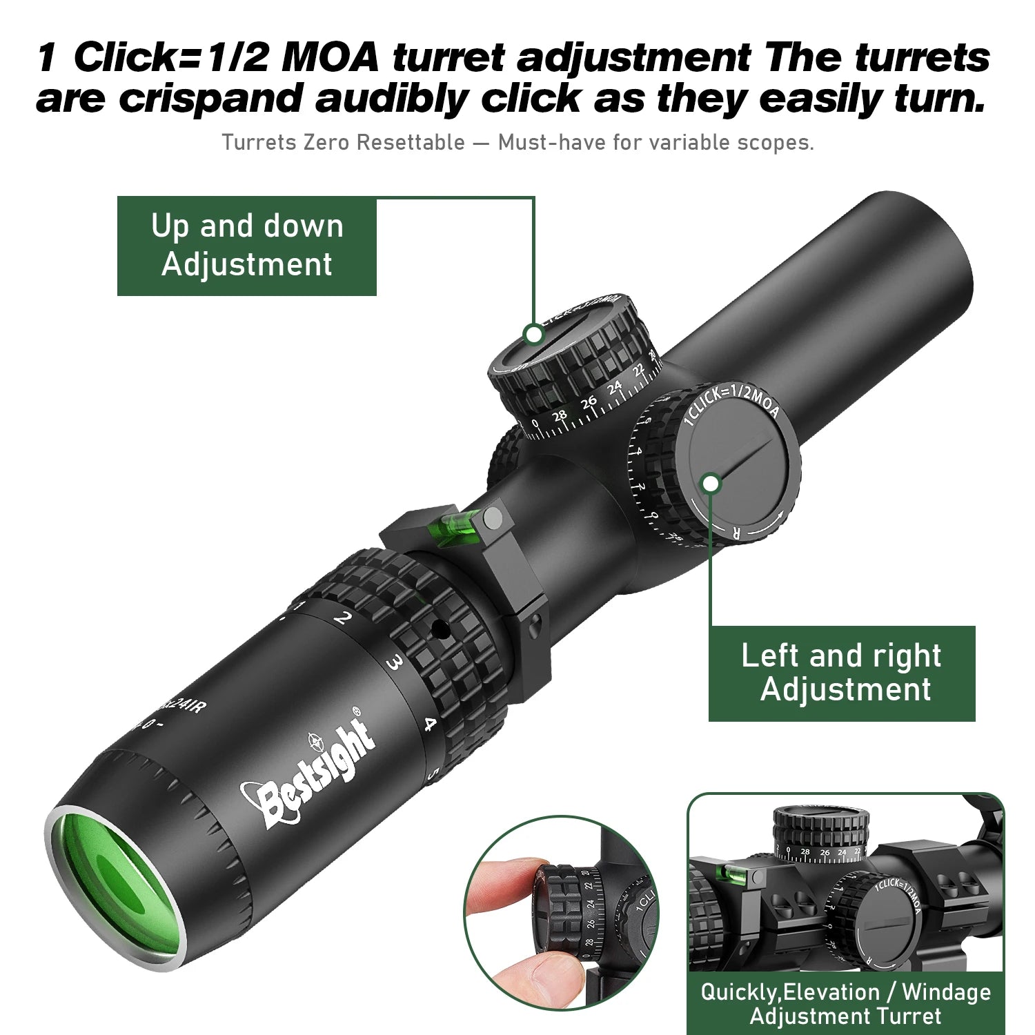 1-5X24 Tactical Optical Scope Red and Green Illuminated Reticle Hunting Scopes Compact Scope Sight