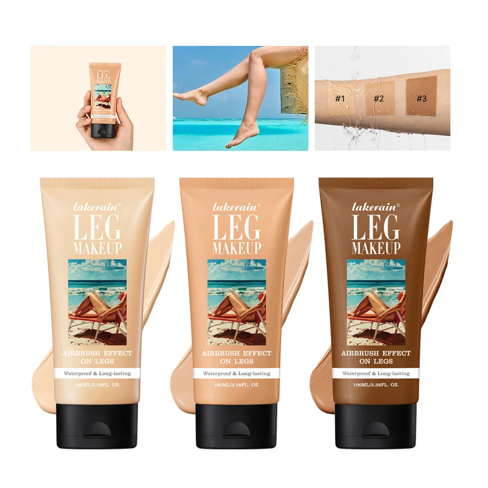 Waterproof Body Foundation With Free Powder Puff Bronze Leg Makeup Long Lasting Tanning Cream 100ml 3 Colors