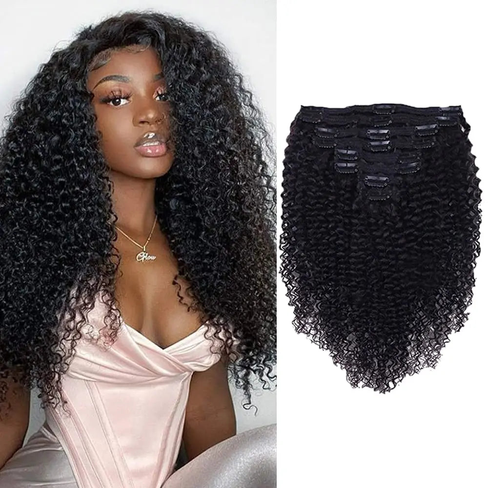 Curly Clip In Extension Human Hair Kinky Curly Clip Ins Full Head for Black Women Brazilian Remy Human Hair Natural Color 8Pcs Main image
