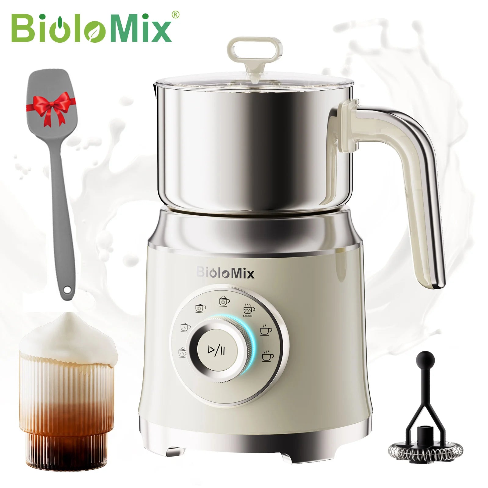 BioloMix 7-in-1 Detachable Electric Milk Frother Steamer Automatic Hot Cold Foam Maker for Coffee And Hot Chocolate Ürün ana görseli